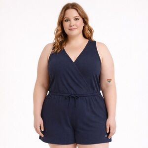 Reitmans Navy Sleeveless Resort Romper Elastic Waist Shortall XL NWT shortall